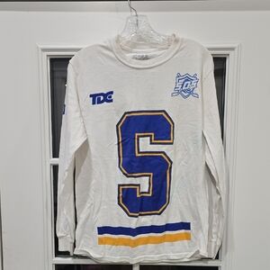 White Long Sleeve Shirt with Blue and Yellow S